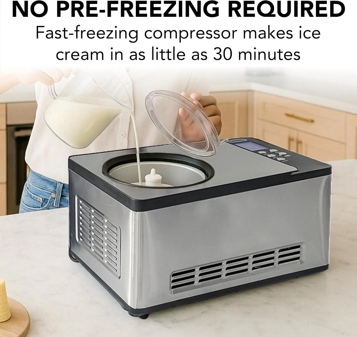 Whynter Ice Cream Maker Machine Automatic 2.1 Qt. with Built-In Compressor, LCD Digital Display & Timer, No Pre-Freezing, ICM-200LS, Stainless Steel