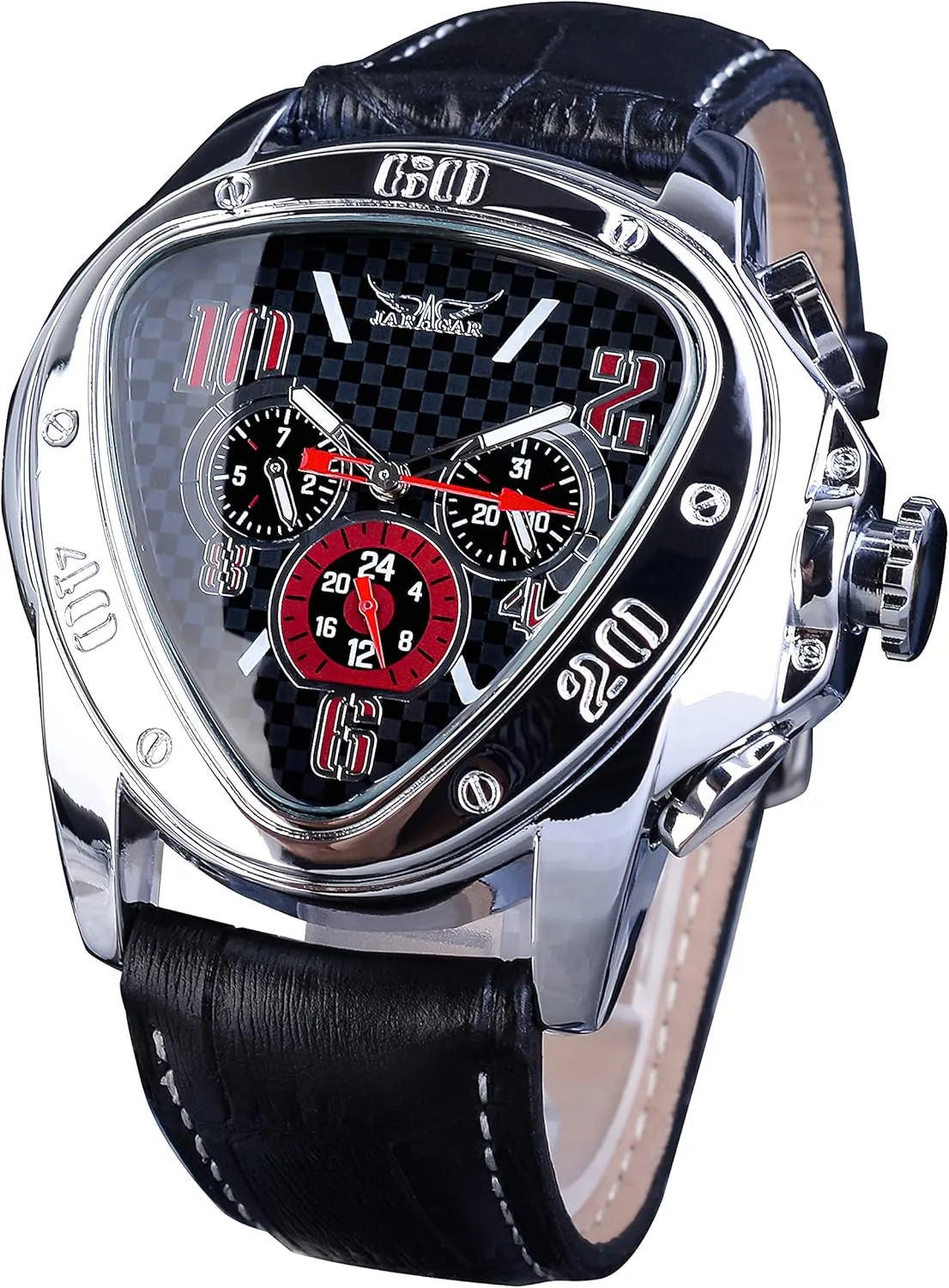 Winner Fashion Mechanical Wrist Watch Triangle Racing Dial, Waterproof Golden Skeleton Dial Automatic Movement Leather Design Mechanical Watch for Men