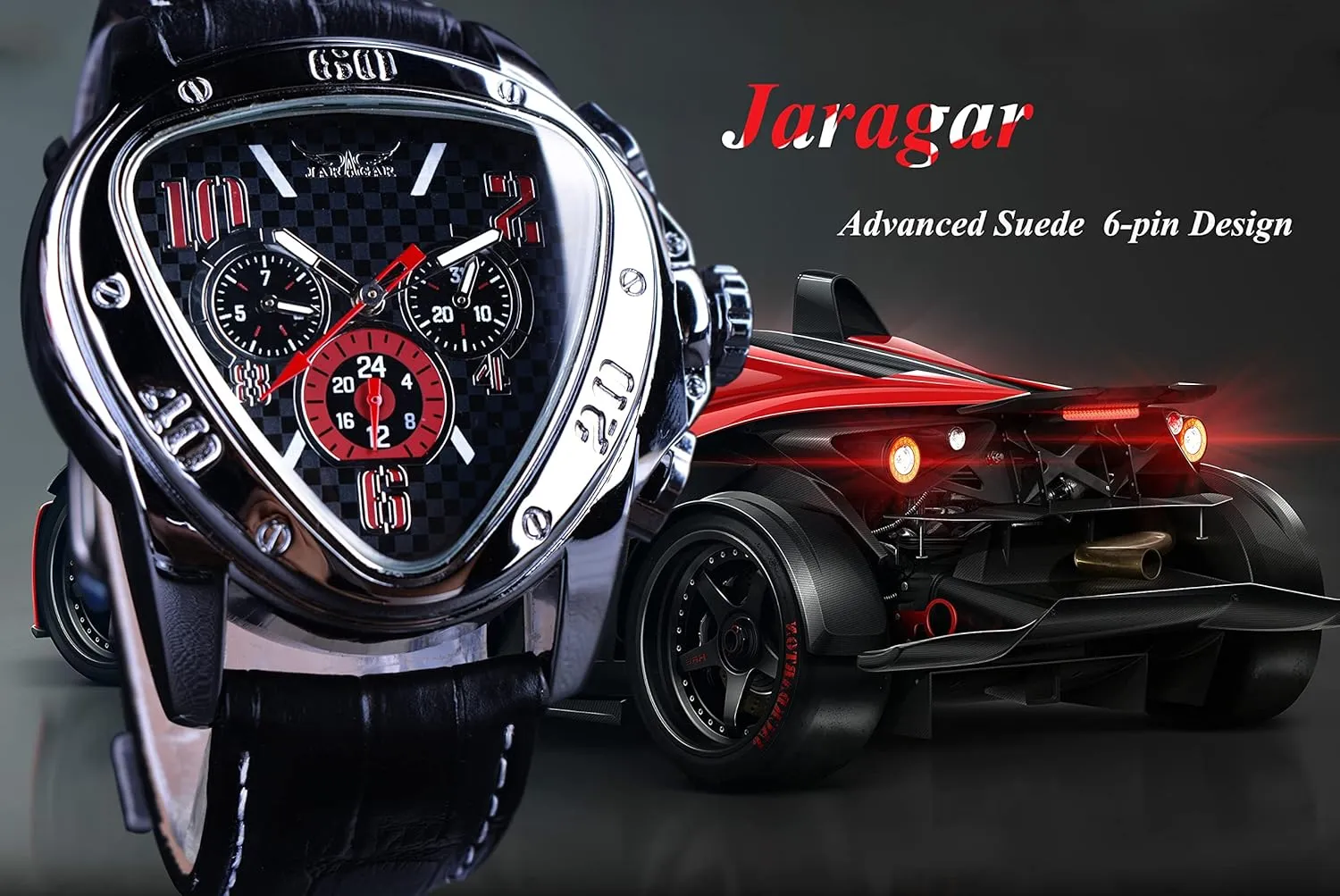 Winner Fashion Mechanical Wrist Watch Triangle Racing Dial, Waterproof Golden Skeleton Dial Automatic Movement Leather Design Mechanical Watch for Men