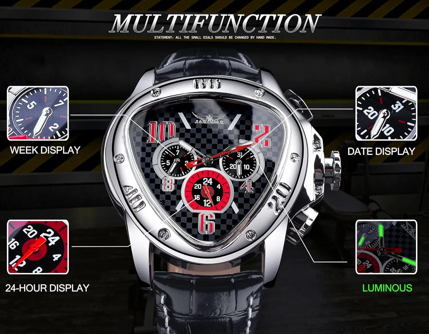 Winner Fashion Mechanical Wrist Watch Triangle Racing Dial, Waterproof Golden Skeleton Dial Automatic Movement Leather Design Mechanical Watch for Men