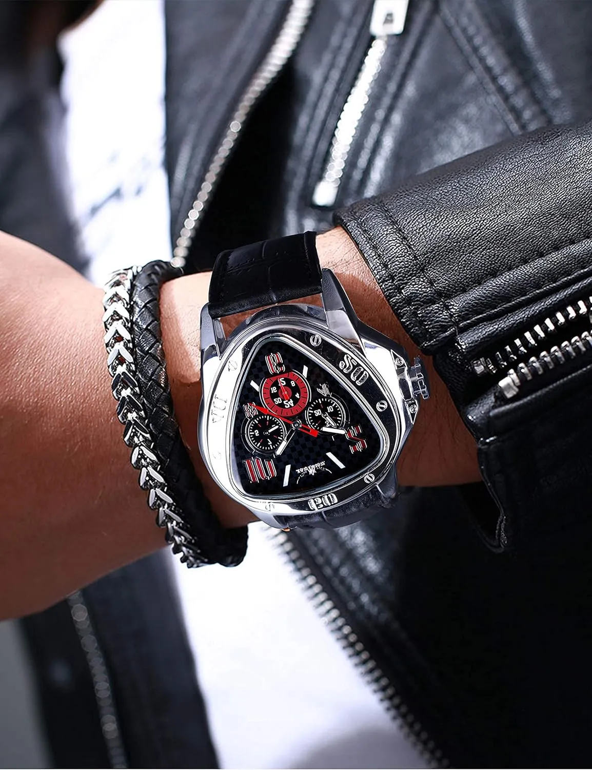 Winner Fashion Mechanical Wrist Watch Triangle Racing Dial, Waterproof Golden Skeleton Dial Automatic Movement Leather Design Mechanical Watch for Men