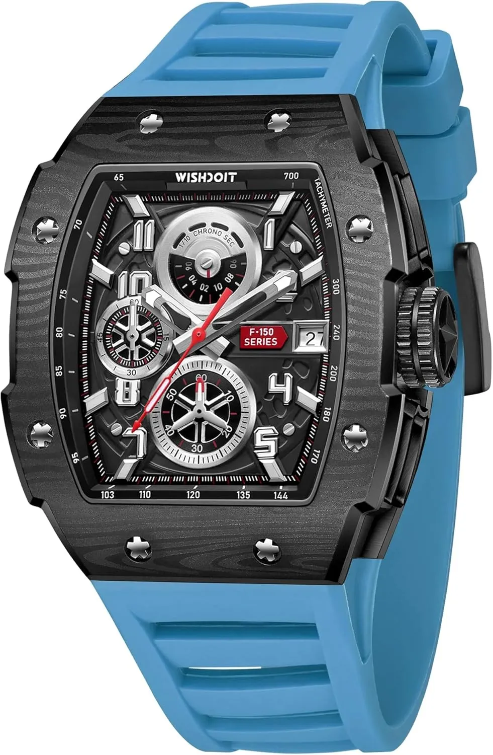 WISHDOIT Chronograph Multifunction Watch Men Luxury Tonneau Watch Calendar Date Luminous Waterproof Men Watch