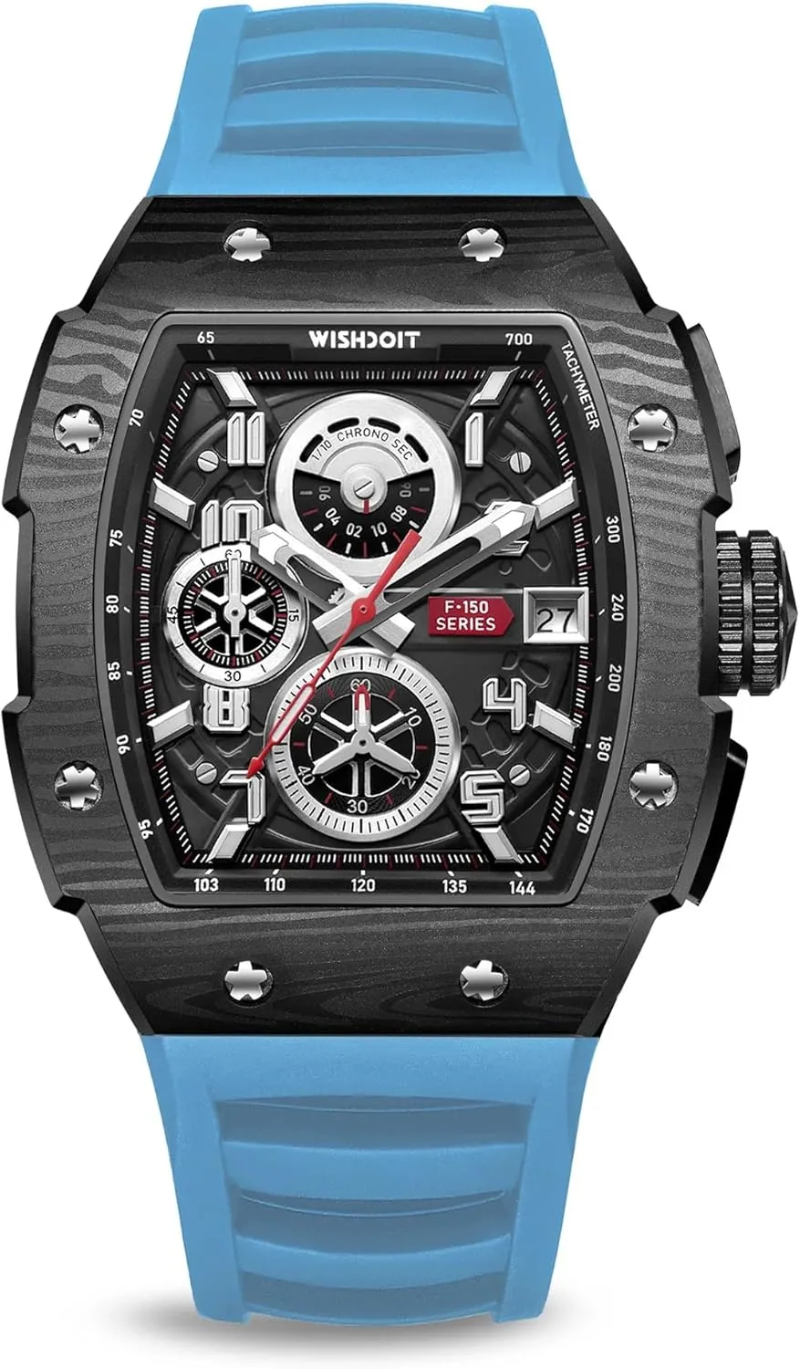 WISHDOIT Chronograph Multifunction Watch Men Luxury Tonneau Watch Calendar Date Luminous Waterproof Men Watch