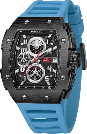 WISHDOIT Chronograph Multifunction Watch Men Luxury Tonneau Watch Calendar Date Luminous Waterproof Men Watch