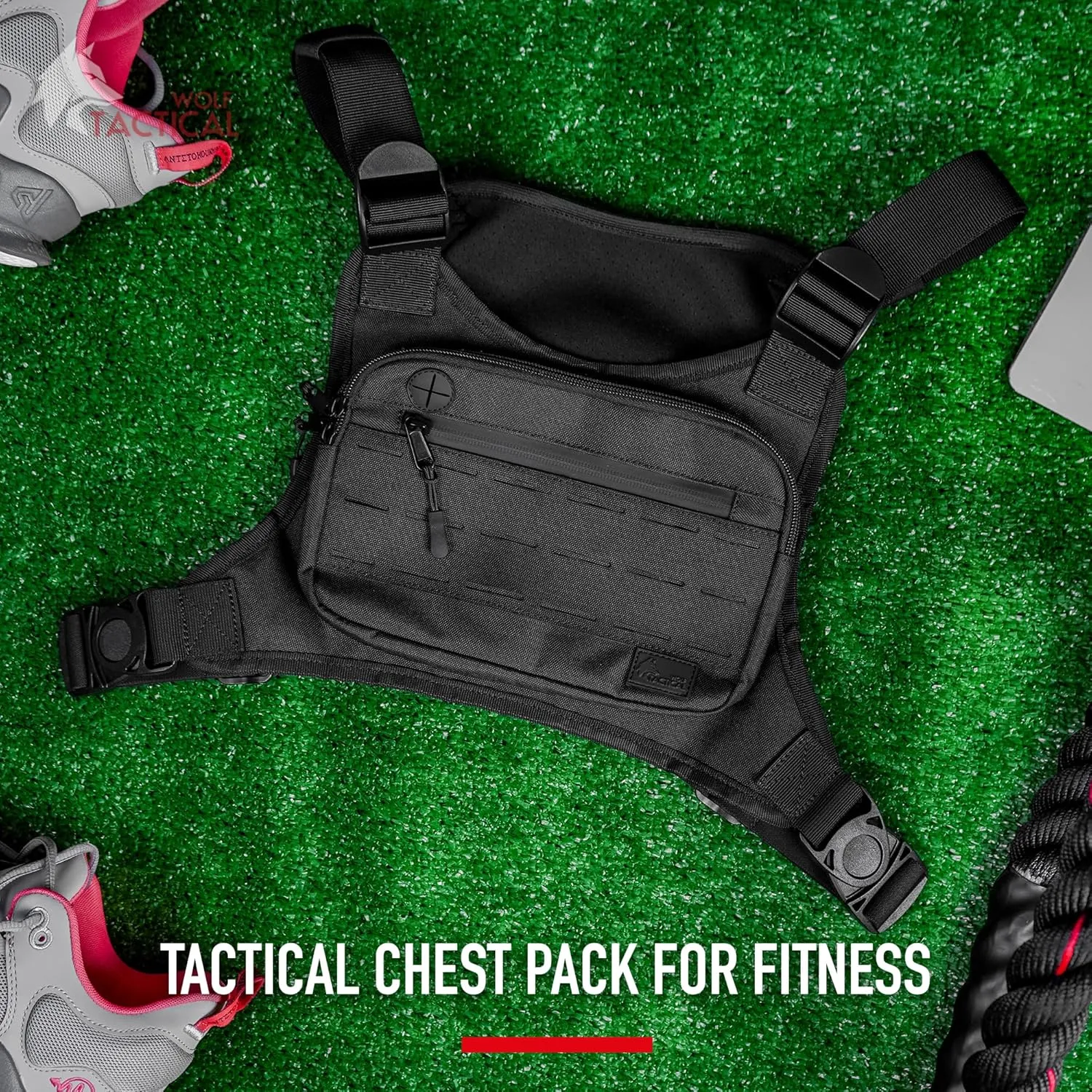 WOLF TACTICAL Chest Pack Running Chest Bag for Men Chest Holster Running Vest Chest Rig Fanny Pack Running Bag