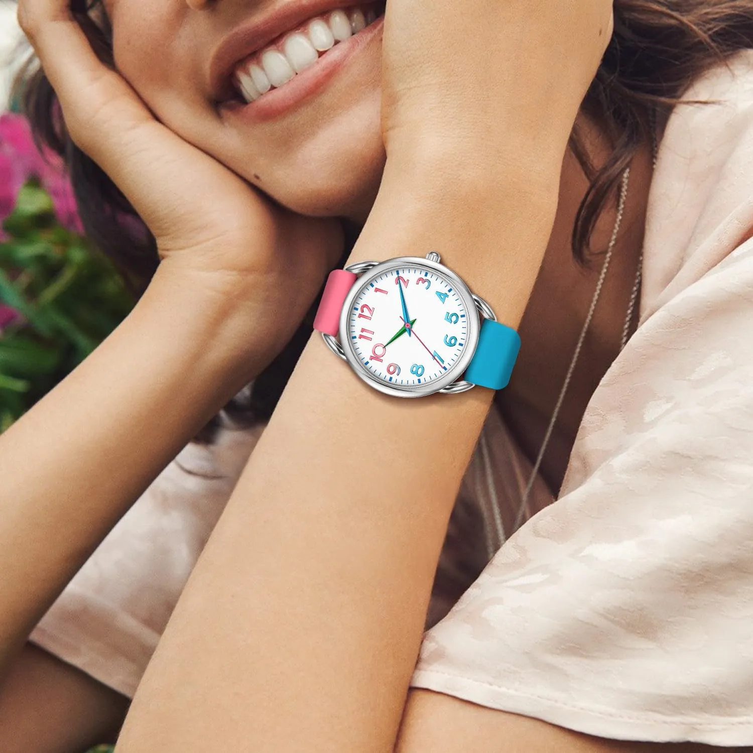 Women Watch Big Face Easy to Read Silicone Strap Watch Waterproof Watch