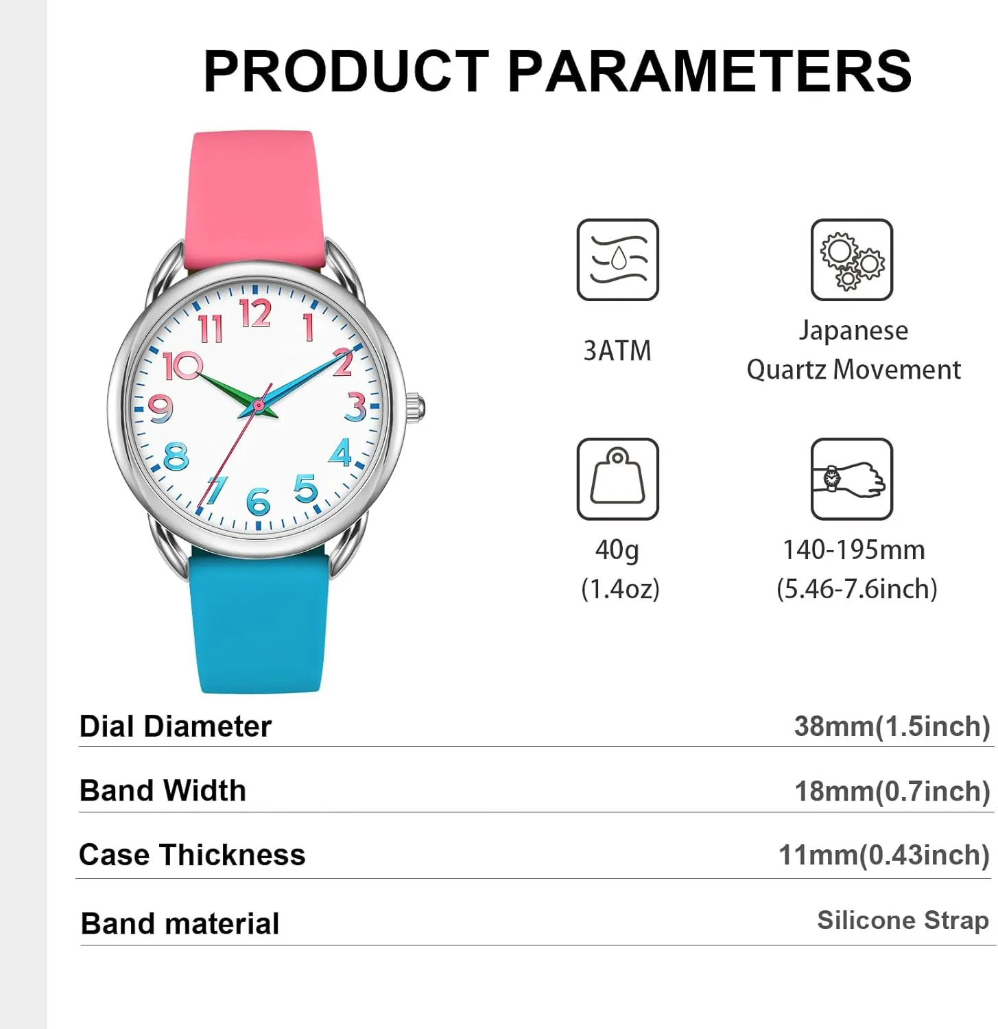 Women Watch Big Face Easy to Read Silicone Strap Watch Waterproof Watch