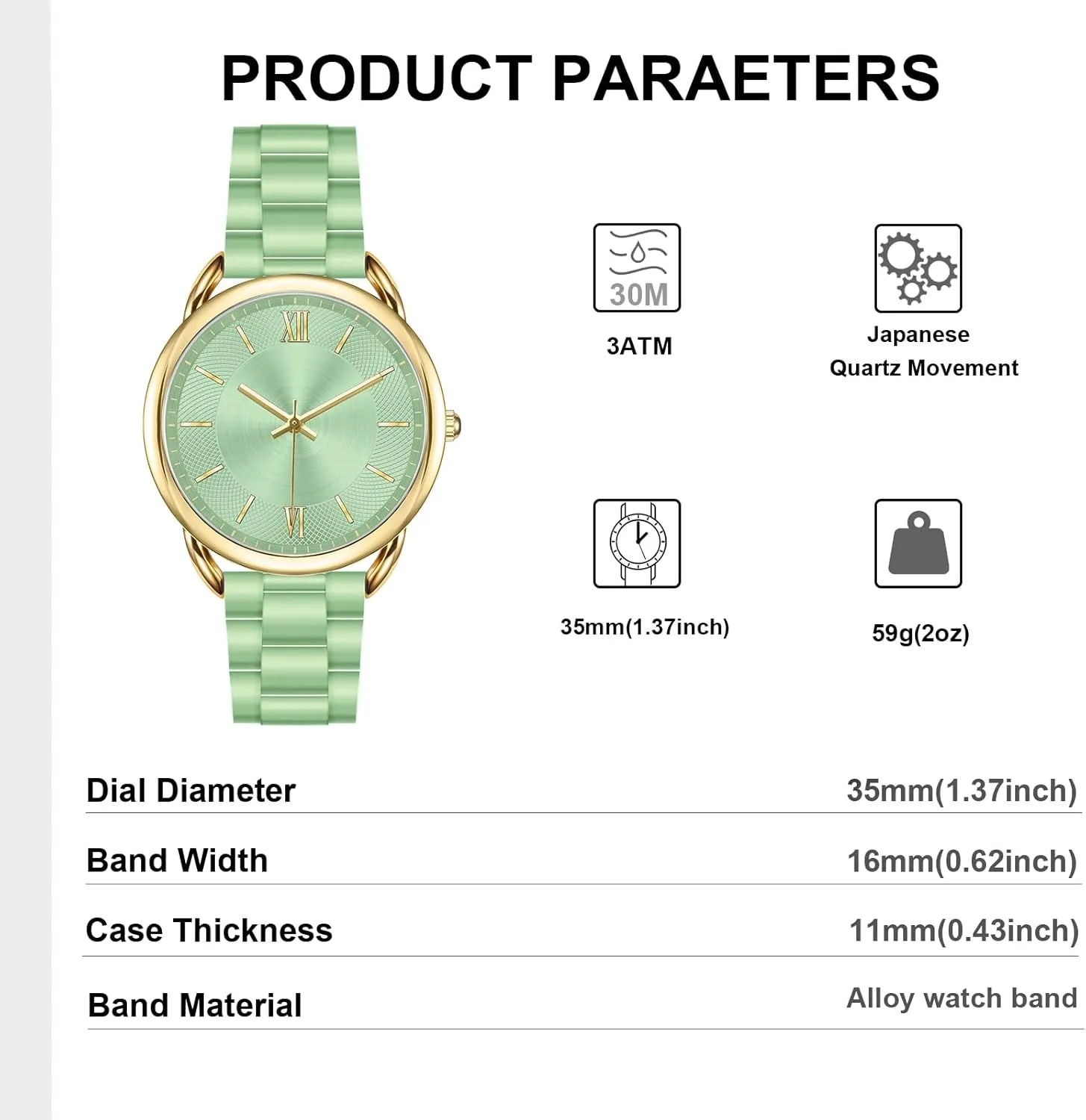 Women Watch Metal Bracelet Watch Roman Number Easy to Read Watch Waterproof Watch