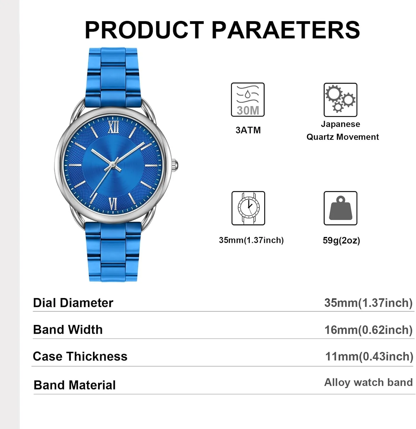 Women Watch Metal Bracelet Watch Roman Number Easy to Read Watch Waterproof Watch