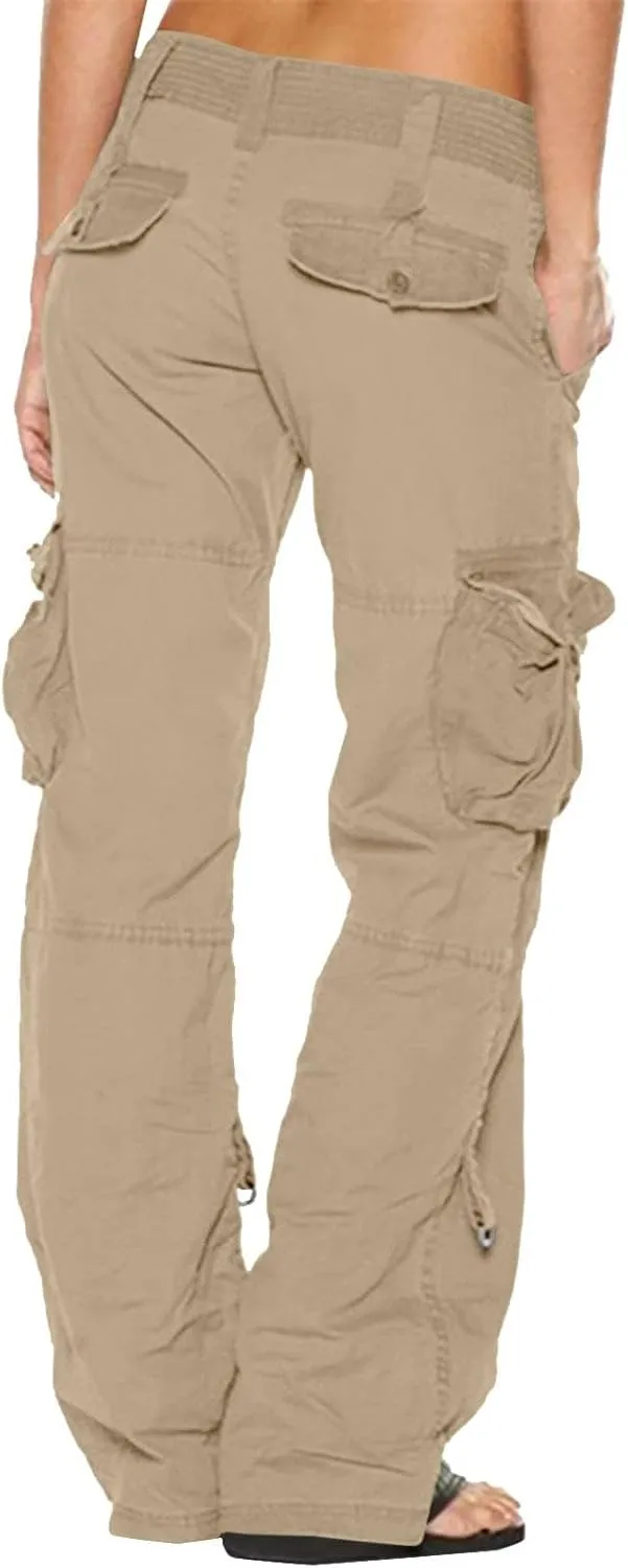 Womens Cotton Cargo Pants Tactical Active Loose Pockets Military Trouser Low Waist Plus Size Wide Leg Hiking Pants