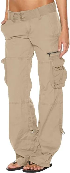 Womens Cotton Cargo Pants Tactical Active Loose Pockets Military Trouser Low Waist Plus Size Wide Leg Hiking Pants