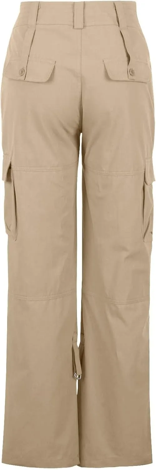 Womens Cotton Cargo Pants Tactical Active Loose Pockets Military Trouser Low Waist Plus Size Wide Leg Hiking Pants