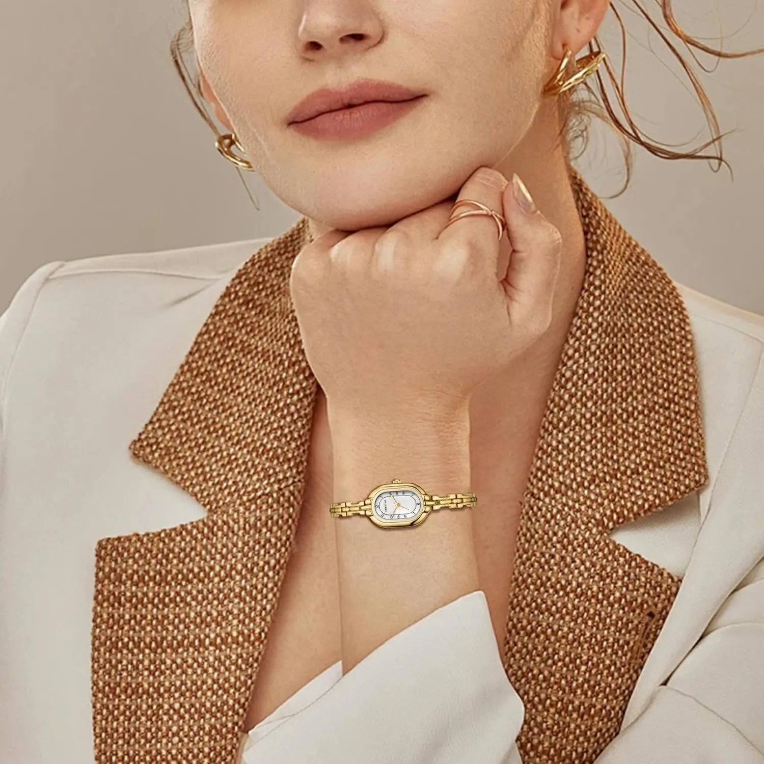 Women's Gold Bangle Watch Small Vintage Bracelet, Easy Read Numeral Dial Waterproof