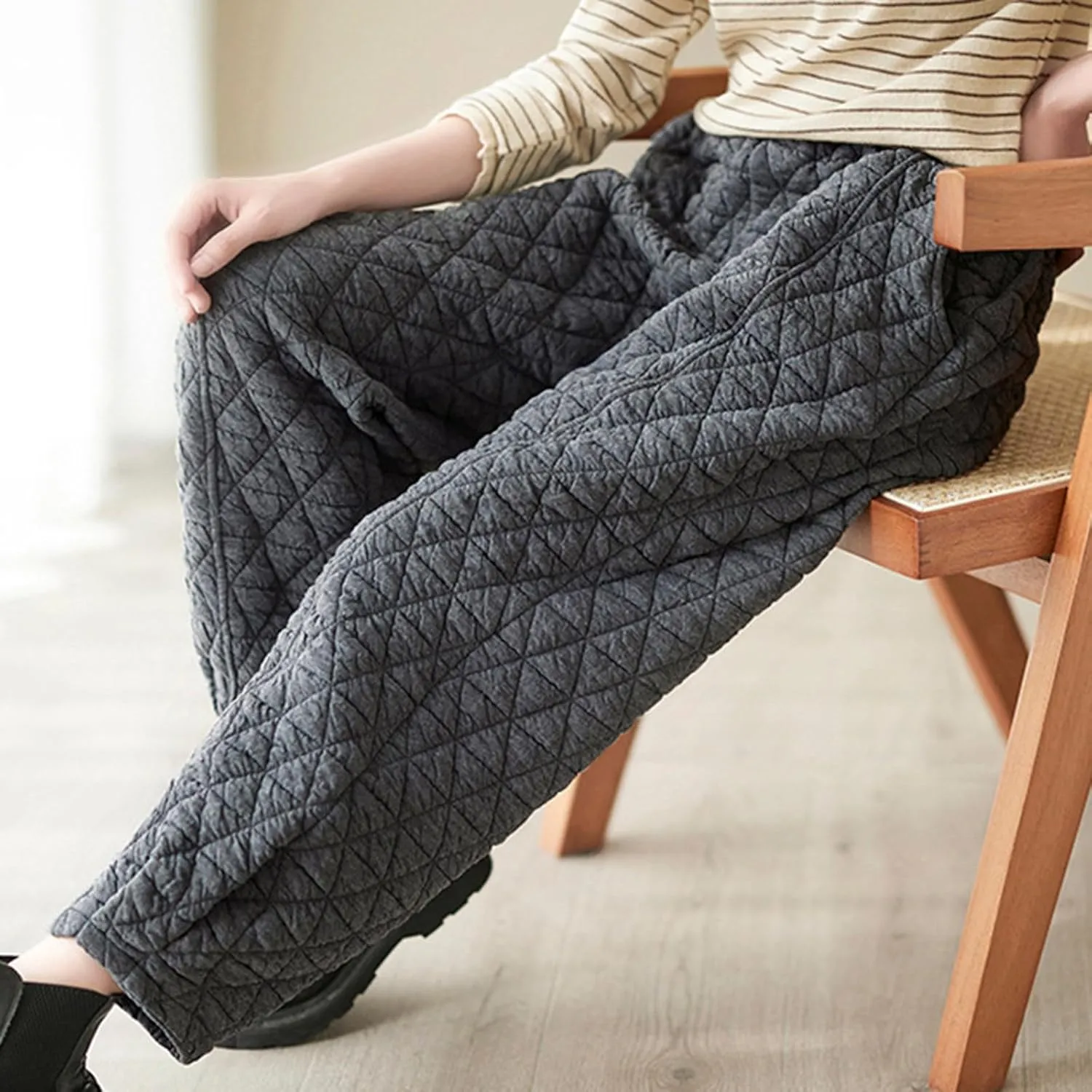 Womens Padded Quilted Sweat Pants Fall Winter Warm Casual Baggy Skinny Pants Solid Elastic Waist Lounge Trousers