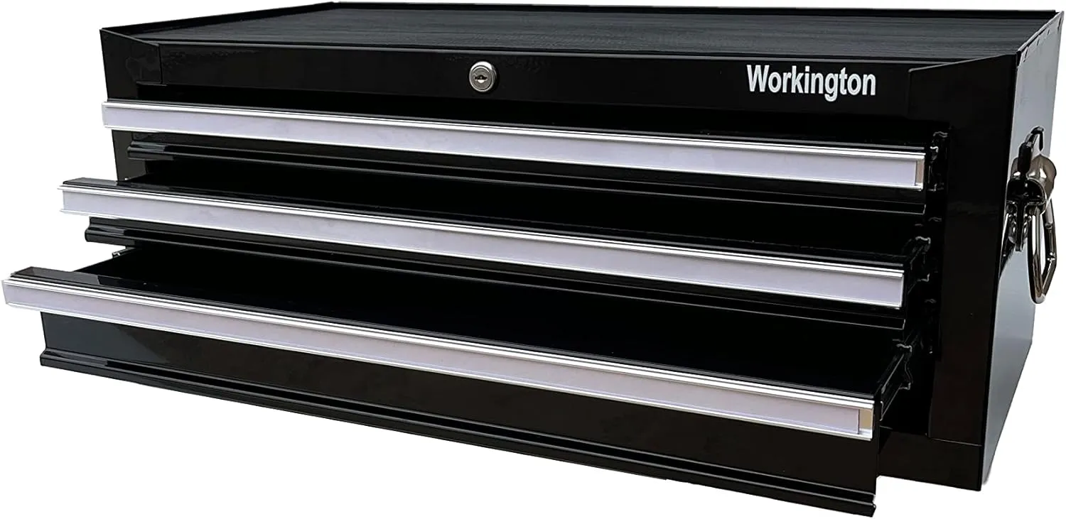 Workington Industrial 3 Drawers Portable Metal Intermediate Box, 26" Middle Tool Chest Cabinet with Ball Bearing Drawer Slides, Steel Tool Storage Box Organizer 4009 Black