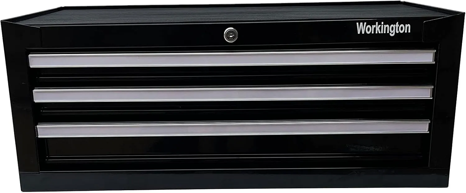 Workington Industrial 3 Drawers Portable Metal Intermediate Box, 26" Middle Tool Chest Cabinet with Ball Bearing Drawer Slides, Steel Tool Storage Box Organizer 4009 Black