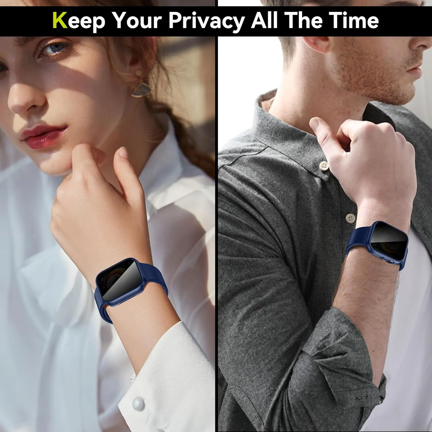 WSKEN 2 Pack Privacy Apple Watch Case 44mm for Series SE2 6 5 4 SE Screen Protector, [26 Degree Anti Spy] [Touch Sensitive] Ultra-Thin Glass Lightweight Cover Bumper for iWatch 6 5 4 SE 44mm,Blue
