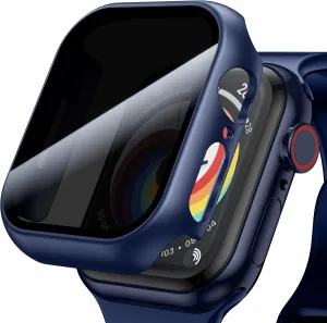 WSKEN 2 Pack Privacy Apple Watch Case 44mm for Series SE2 6 5 4 SE Screen Protector, [26 Degree Anti Spy] [Touch Sensitive] Ultra-Thin Glass Lightweight Cover Bumper for iWatch 6 5 4 SE 44mm,Blue