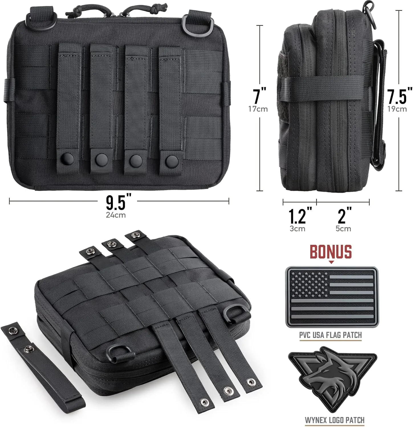 WYNEX Tactical Large Admin Pouch of Double Layer Design, Molle EDC EMT Utility Pouch with Map Sleeve Modular Tool Pouch Large Capacity Flag Patch Included