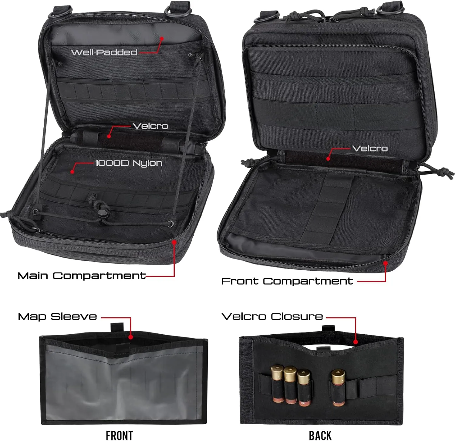 WYNEX Tactical Large Admin Pouch of Double Layer Design, Molle EDC EMT Utility Pouch with Map Sleeve Modular Tool Pouch Large Capacity Flag Patch Included