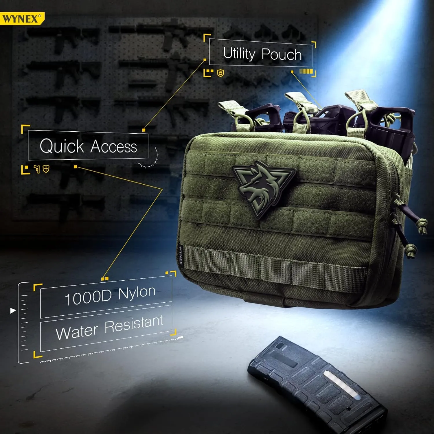 WYNEX Tactical Mag Admin Pouch, Molle Utility Tool Pouch Medical EMT Organizer with Triple Stacker Magazine Holder for M4 M16 Patch Included