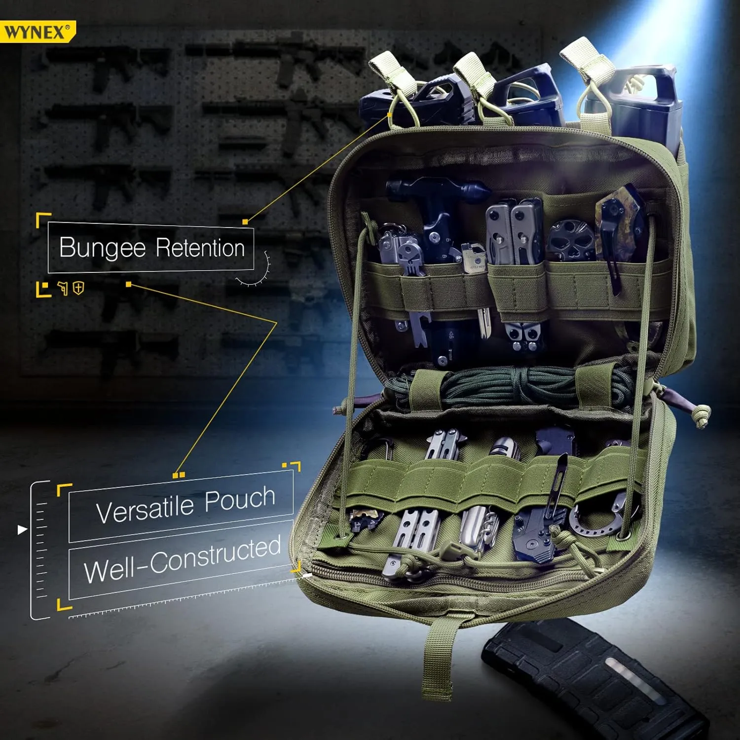 WYNEX Tactical Mag Admin Pouch, Molle Utility Tool Pouch Medical EMT Organizer with Triple Stacker Magazine Holder for M4 M16 Patch Included