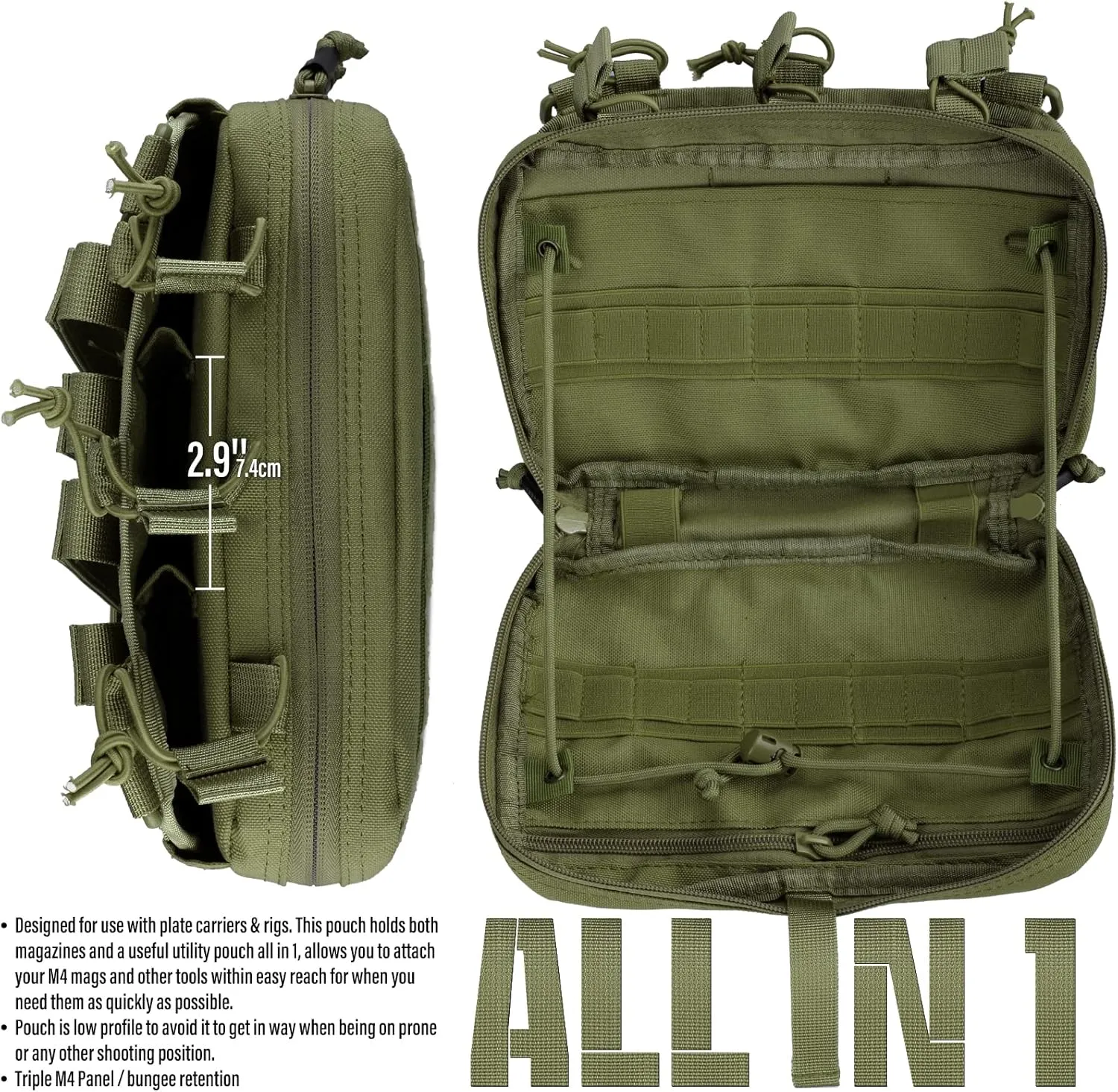 WYNEX Tactical Mag Admin Pouch, Molle Utility Tool Pouch Medical EMT Organizer with Triple Stacker Magazine Holder for M4 M16 Patch Included