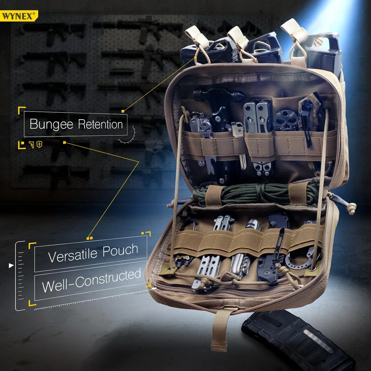 WYNEX Tactical Mag Admin Pouch, Molle Utility Tool Pouch Medical EMT Organizer with Triple Stacker Magazine Holder for M4 M16 Patch Included