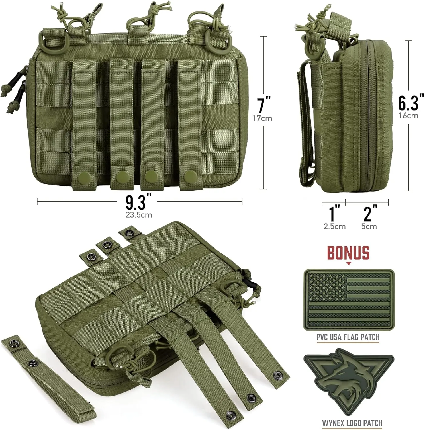 WYNEX Tactical Mag Admin Pouch, Molle Utility Tool Pouch Medical EMT Organizer with Triple Stacker Magazine Holder for M4 M16 Patch Included