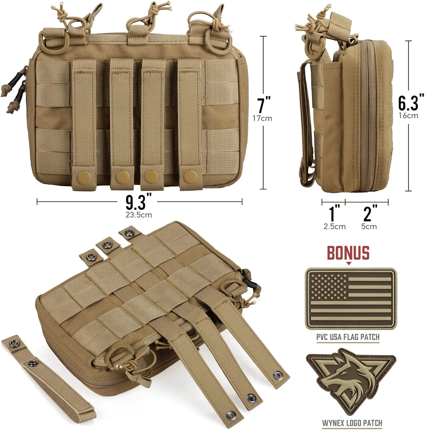 WYNEX Tactical Mag Admin Pouch, Molle Utility Tool Pouch Medical EMT Organizer with Triple Stacker Magazine Holder for M4 M16 Patch Included