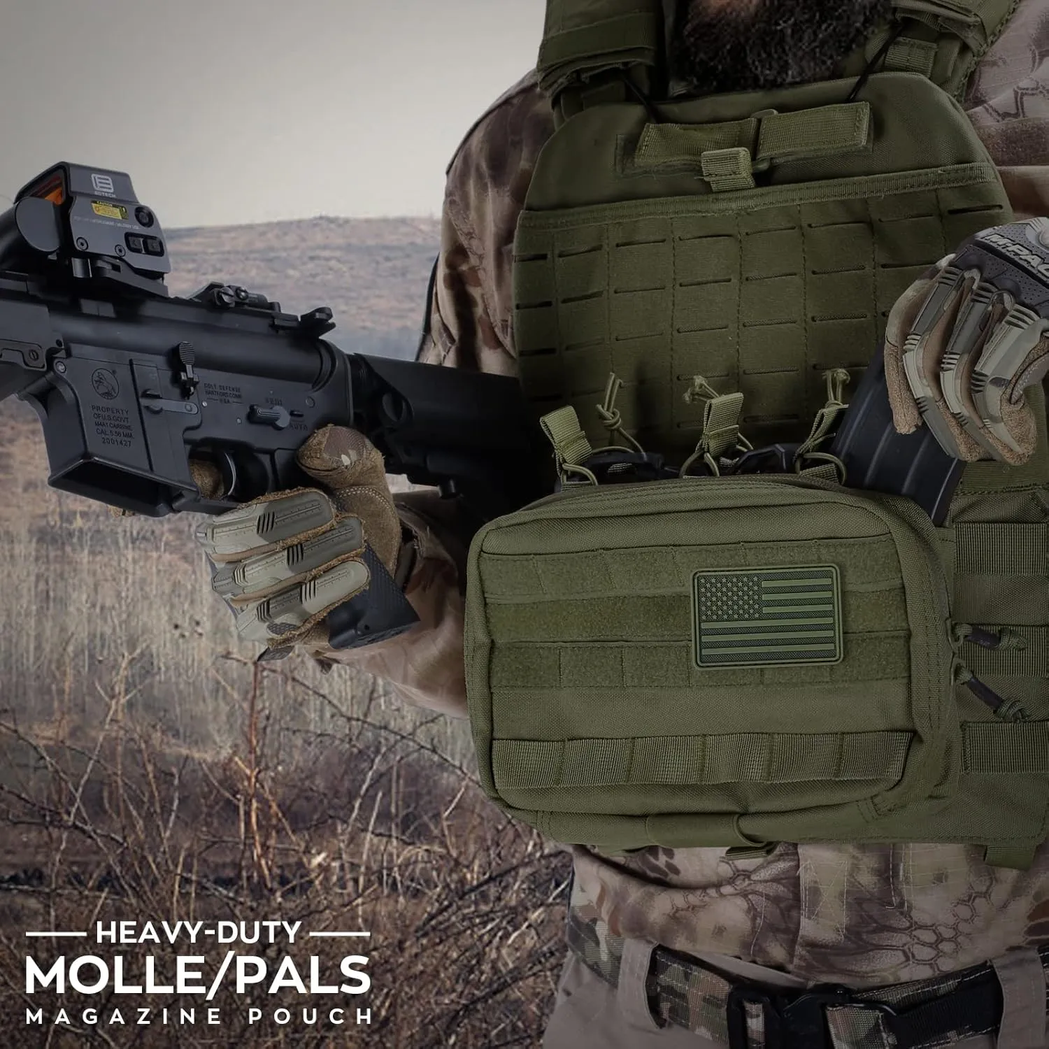 WYNEX Tactical Mag Admin Pouch, Molle Utility Tool Pouch Medical EMT Organizer with Triple Stacker Magazine Holder for M4 M16 Patch Included