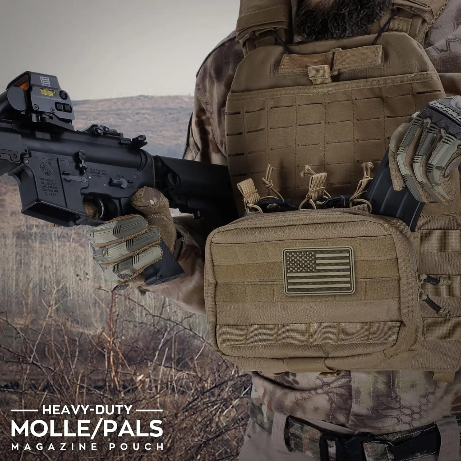 WYNEX Tactical Mag Admin Pouch, Molle Utility Tool Pouch Medical EMT Organizer with Triple Stacker Magazine Holder for M4 M16 Patch Included