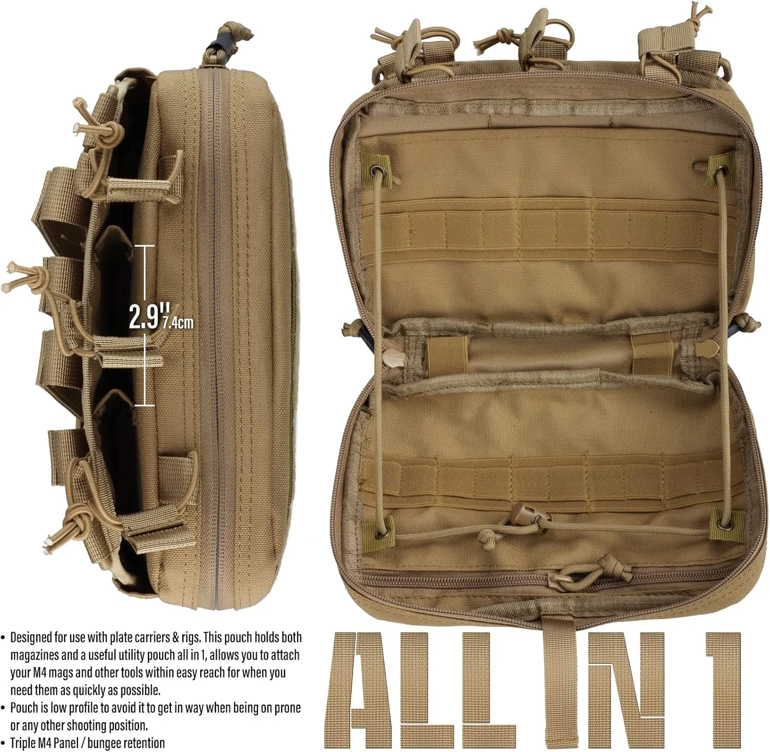 WYNEX Tactical Mag Admin Pouch, Molle Utility Tool Pouch Medical EMT Organizer with Triple Stacker Magazine Holder for M4 M16 Patch Included