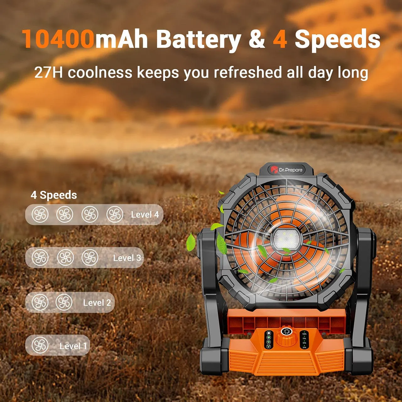 X25 Portable Camping Fan with LED Light