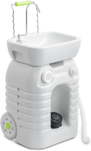 YITAHOME Portable Camping Sink, 45 L Handwashing Station with Adjustable Wash Basin, Soap Dispenser, Metal Handle, Large Wheels for Outdoor, Travel, Boat, Gather, Garden, Worksite, White