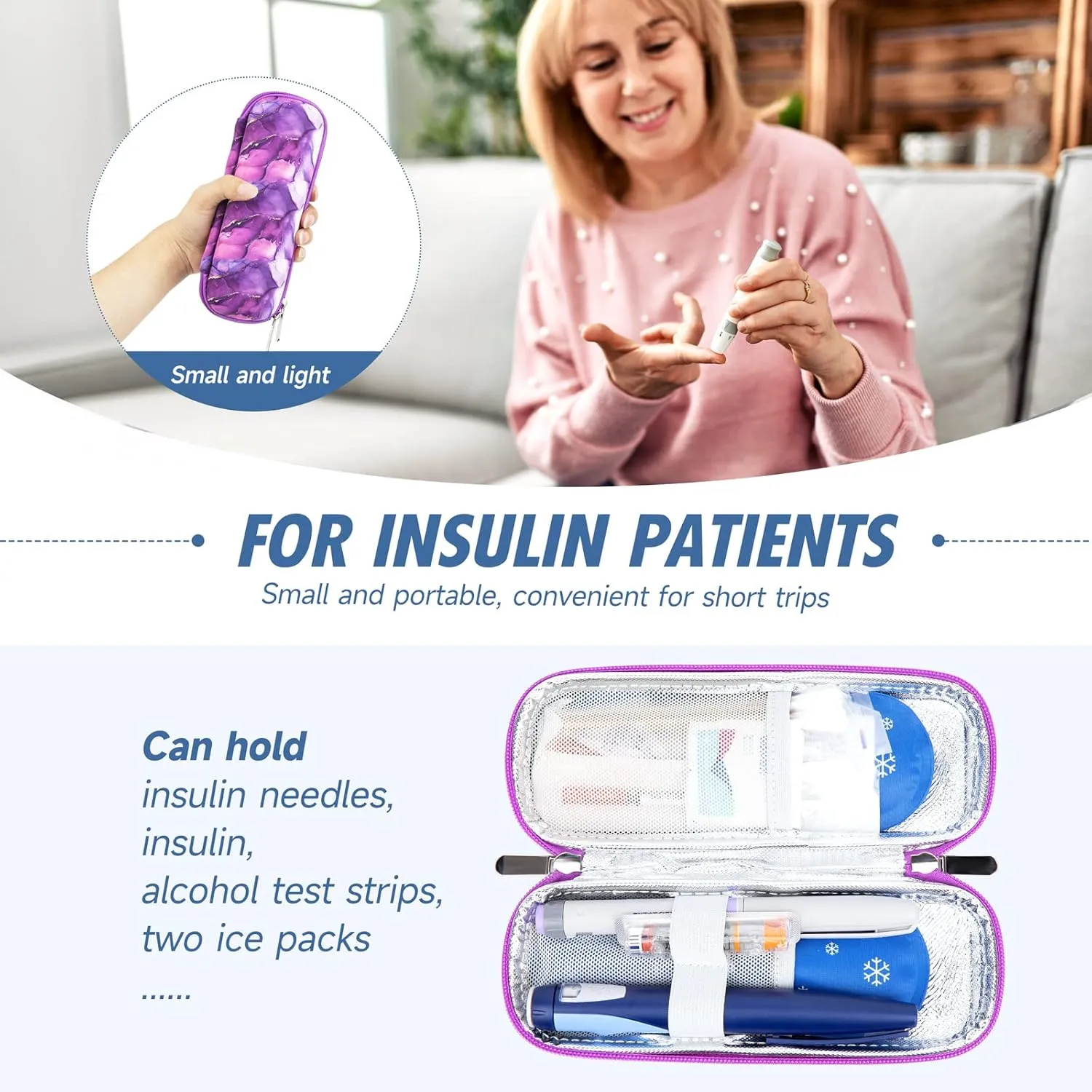 YOUSHARES Insulin Cooler Travel Case with 2 Gel Ice Pack for Travel- Diabetic Carrying Cooling Bag for Insulin Pen and Diabetic Supplies Handy Medication Insulated (Marble Purple)