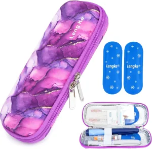 YOUSHARES Insulin Cooler Travel Case with 2 Gel Ice Pack for Travel- Diabetic Carrying Cooling Bag for Insulin Pen and Diabetic Supplies Handy Medication Insulated (Marble Purple)