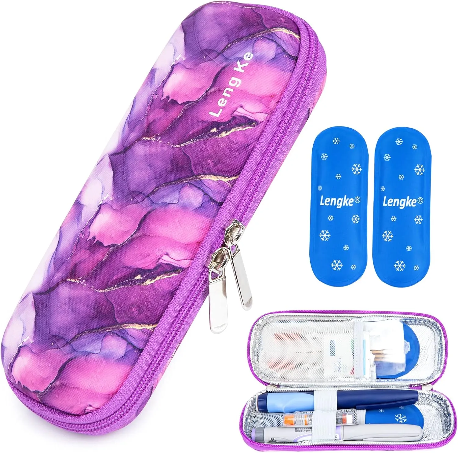 YOUSHARES Insulin Cooler Travel Case with 2 Gel Ice Pack for Travel- Diabetic Carrying Cooling Bag for Insulin Pen and Diabetic Supplies Handy Medication Insulated (Marble Purple)