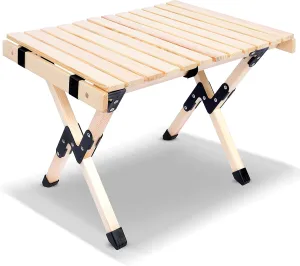 YSSOA Folding Wooden Picnic Table with Carry Bag, Portable Roll Up Camping Table for Travelling, Beach, Patio, Garden, BBQ